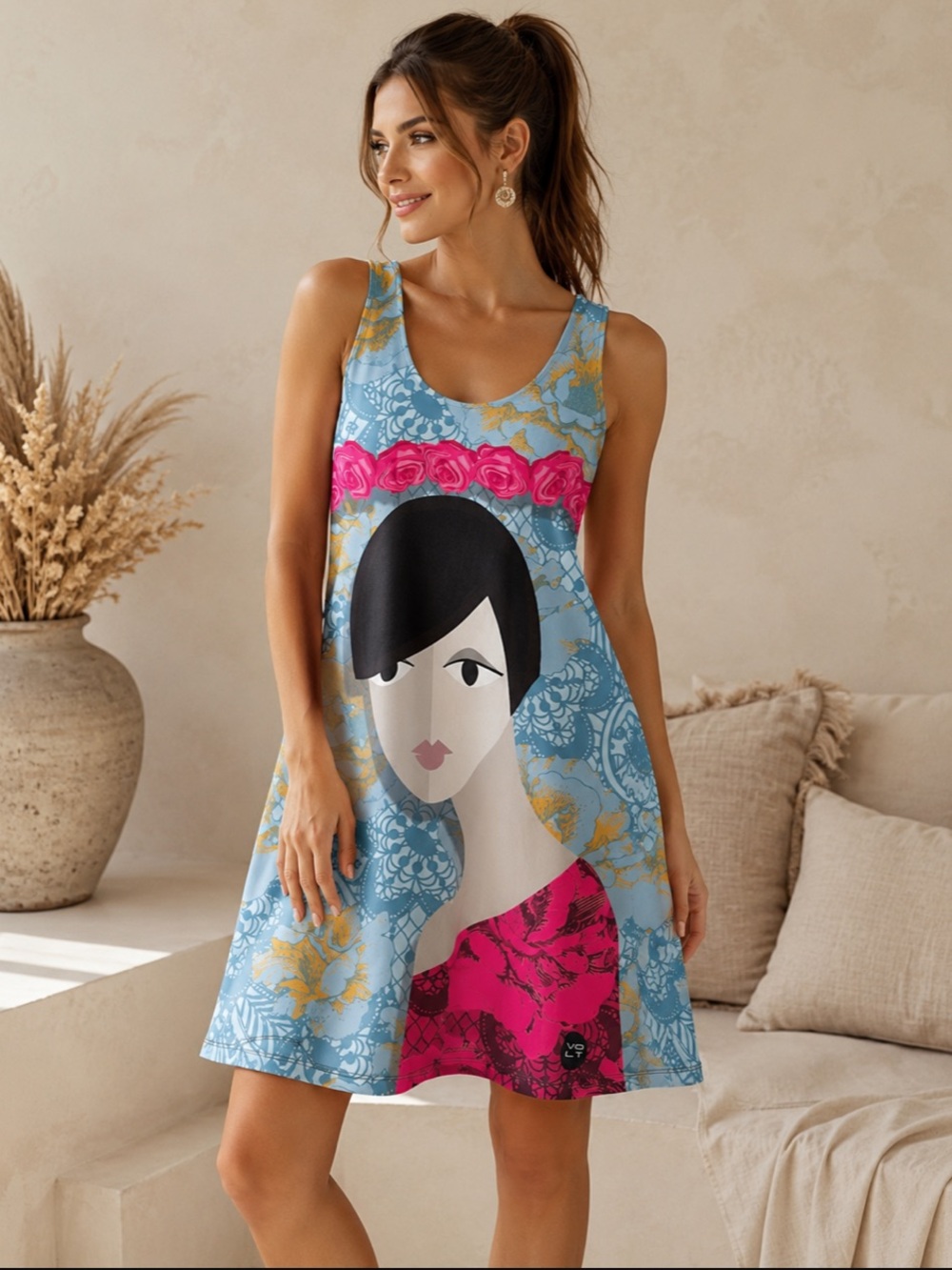 VOLT Reversible Art to Wear Dress Small A-Line Mini Travel Novelty Canada